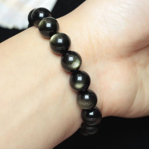 曜石7a级别高品质天然双面金眼金手链黑金男女手链