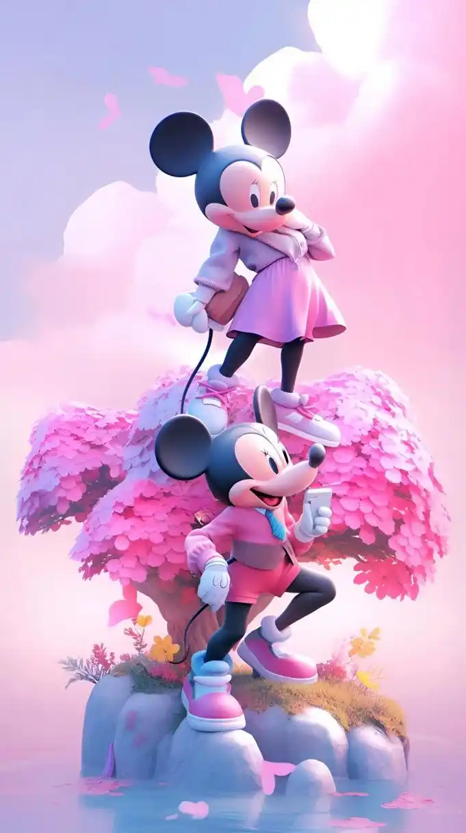 midjourney|米奇与米妮林间相约 米奇和米妮可是个美丽动人的情侣鸳鸯