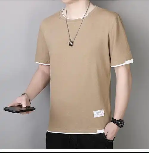 男士棉短袖t恤夏季新款韩版潮流休闲百搭男装卡其m