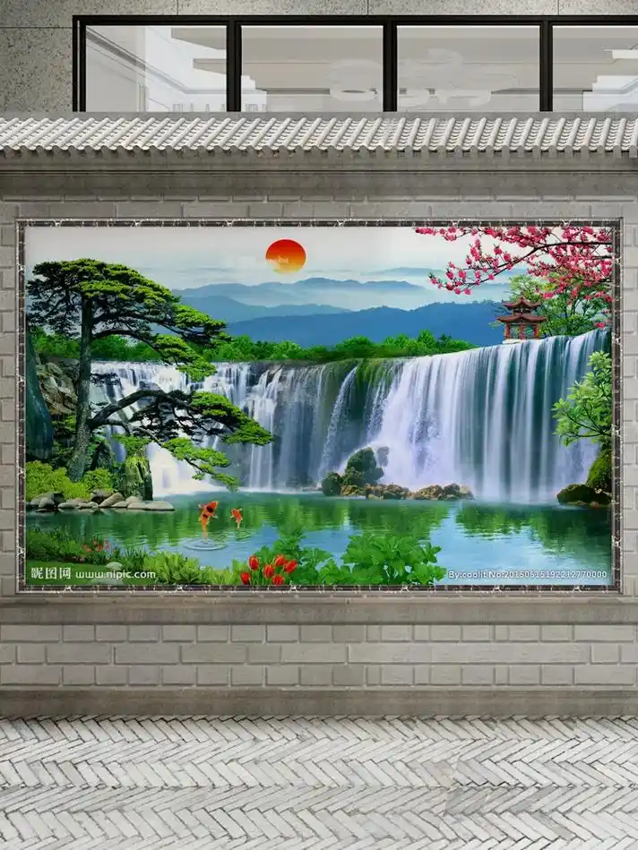 高清山水画.瓷砖壁画定制,佛山工专业定制影壁墙,迎门墙,迎宾 - 抖音
