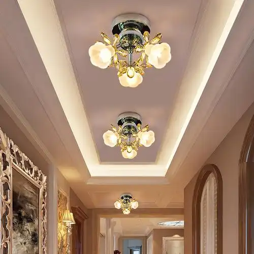 欧式led吸顶灯客厅水晶过道走廊玄关入户门厅欧式灯走道三色明装