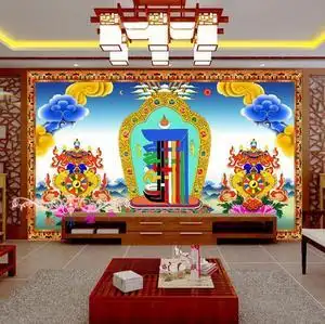 十相自在壁纸电视背景墙纸客厅佛堂藏式唐卡寺庙墙布佛教无缝壁画