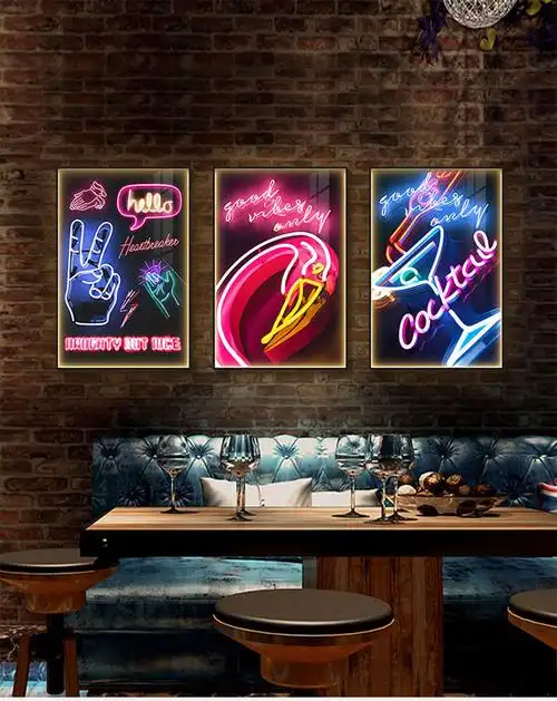 igiftfire霓虹灯酒吧装饰画led边框发光餐馆烤肉店饭店包厢ktv壁画清