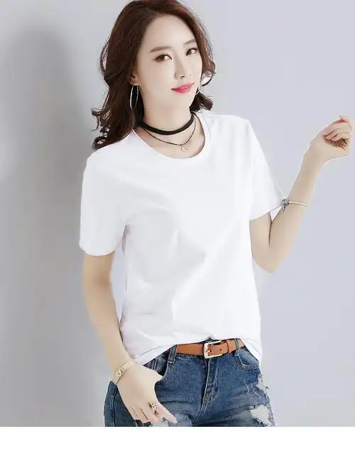 纯棉百搭 夏装女款白色t恤