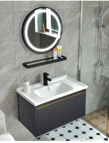 太空铝合金洗手盆柜组合浴室柜小户卫生间洗脸盆柜洗漱台 银灰色70cm