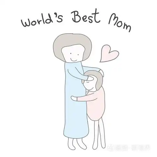 妈妈拥抱的孩子与心柔和色彩手绘