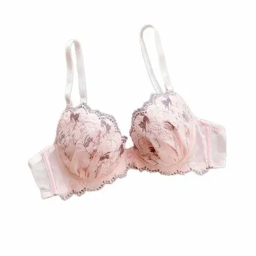 日系猫咪刺绣小碎花甜美可爱少女圆盘胸浅杯女士大钢圈文胸内衣