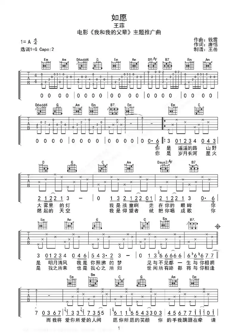 如愿吉他谱#乐器演奏 #就是因为热爱  - 抖音