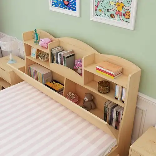 现代简约实木床儿童床男孩女孩1512米单人床带书架储物抽屉床