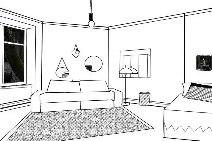 我的房间儿童画线描儿童画线描绘画室内设计简笔画房间简笔画