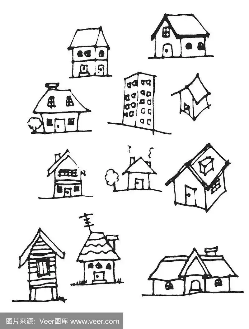 可爱的房子画矢量线eps10
