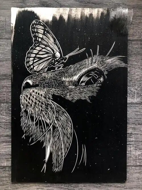 手工雕刻黑白木刻版画动物