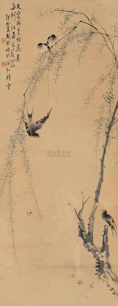 0373 柳燕图 立轴 设色纸本