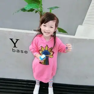 香港靓妞女童长款卫衣秋亲子母子装女宝宝长袖小女孩中长款裙子