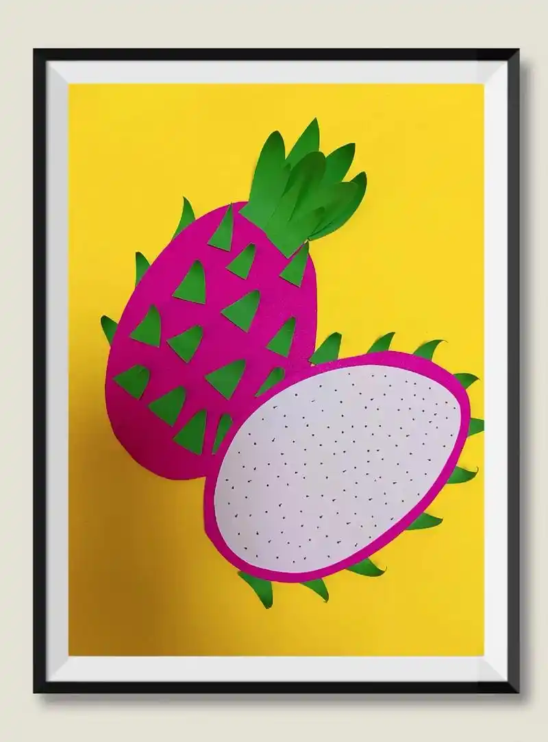 创意手工粘贴画《火龙果》,简单又漂亮: 1,剪一个椭圆; 2 - 抖音