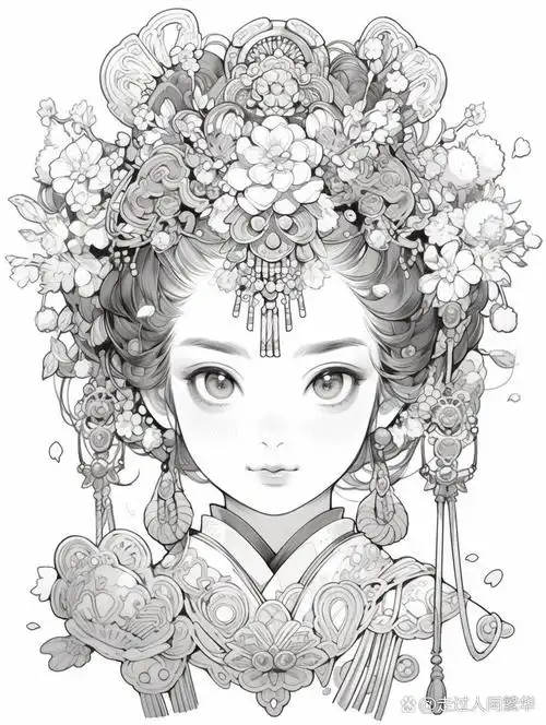 国潮汉服装扮的少女|黑白人物插画线稿练习