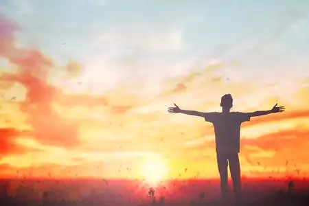 男性自信赋权使命手臂勇气自然阳光概念力量智慧照片