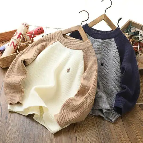 儿童拼色毛衣冬款童装韩版儿童毛衣中大潮童圆领针织套头衫jp474