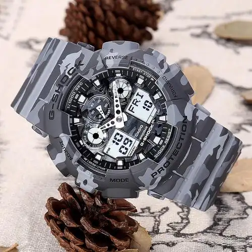 卡西欧casio手表 石英表男 g-shook时尚迷彩运动大表盘双显防水防磁