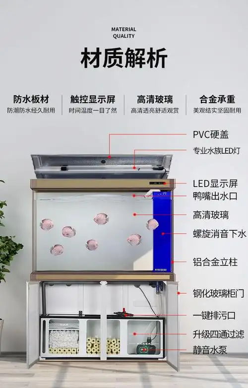 森森鱼缸水族箱免换水客厅风水家用下过滤鱼缸升级顶滤黑白灰06米长36