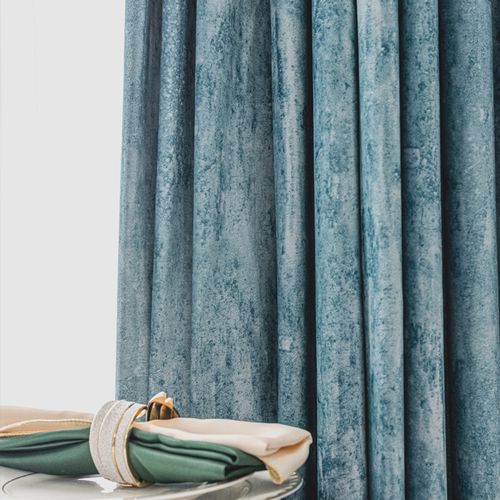 简约美式复古古风绒布窗帘成品定制蓝绿绿色定制窗帘