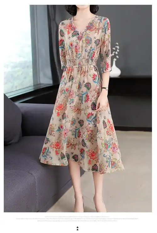 2019真丝连衣裙夏女装新款初秋季长裙子高端潮气质桑蚕丝早秋时尚