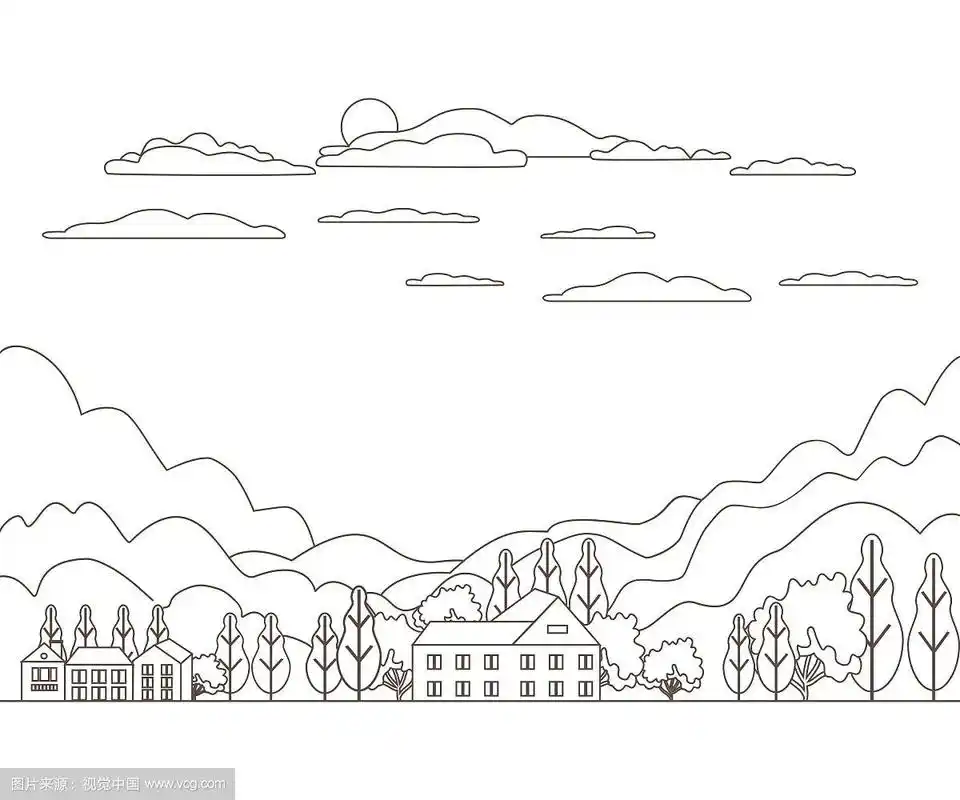 细线勾勒出田园田园的全景