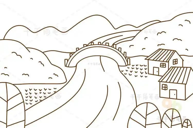 幼儿简笔画房子山水