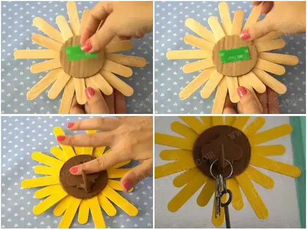 巧用雪糕棍做一个向日葵挂钩 - 废物利用手工diy小制作 - 51费宝网