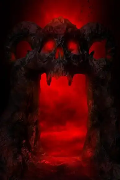 地狱之门紫色魔鬼的表情符号孤立在白色背景上12345678.