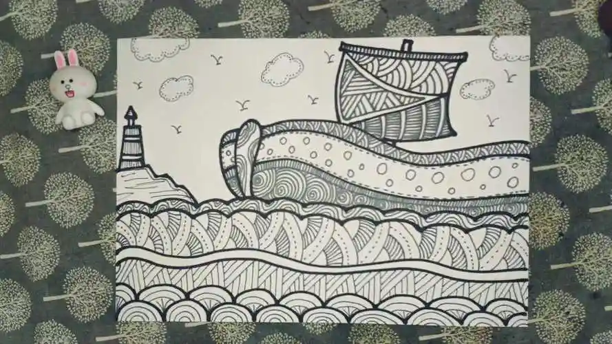 少儿创意线描画教程轮船主题创意线描画