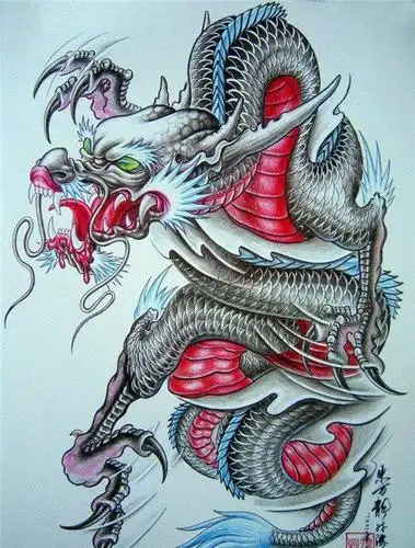 时尚彩色披肩龙纹身图案