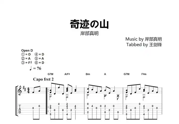 奇迹的山吉他谱_岸部真明d调指弹_剑锋.up - 吉他世界