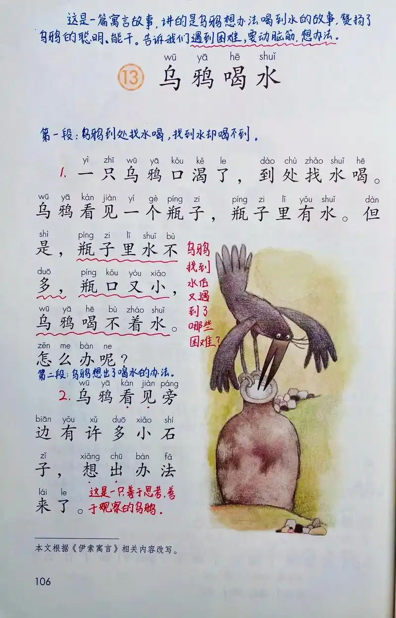 一年级语文上册 课文13《乌鸦喝水》笔记.1,带着问题读课文 - 抖音