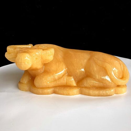 临宝得乐 天然米黄玉牛摆件玉石卧牛玉雕生肖牛客厅玄关办公室桌面