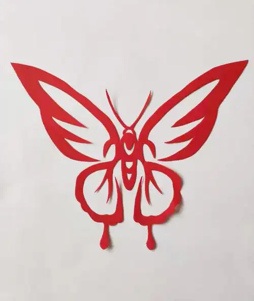 蝴蝶红色剪纸窗花装饰特色剪画学生儿童学校剪纸