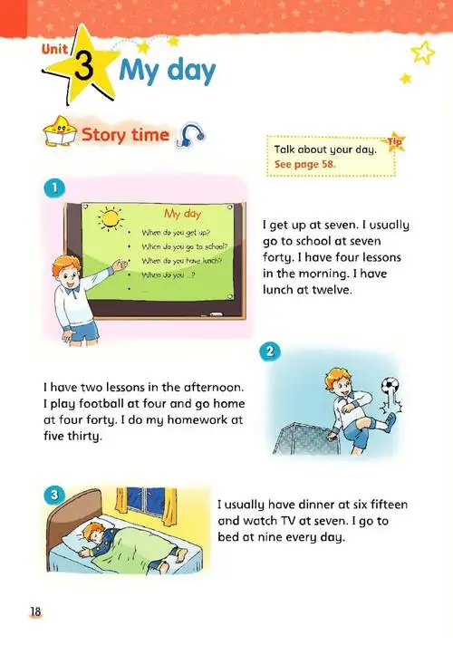 译林版四年级英语下册第3单元unit3myday课文录音翻译及知识点详解