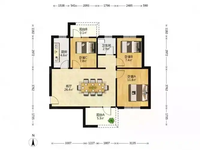 34平,保利城三期二手房,175万,3室2厅,1卫,95.34平米-武汉安居客