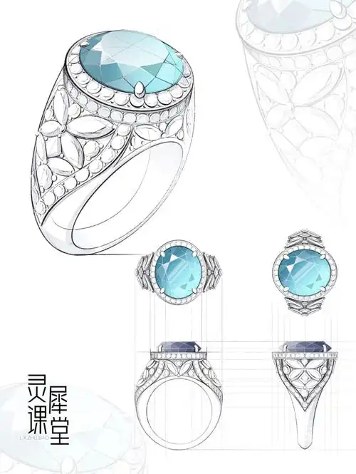 珠宝手绘|戒指立体三视图