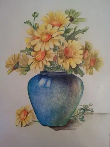 儿童彩色铅笔画图片-静物素描图