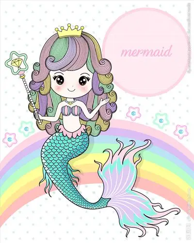 手绘卡通美人鱼图片