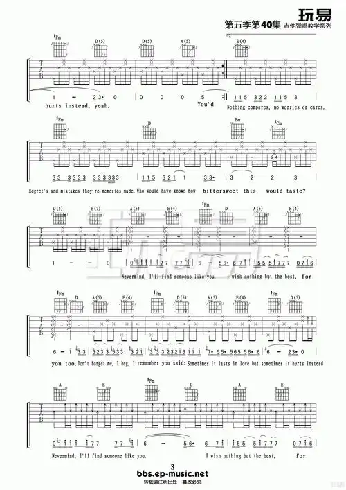 someone like you吉他谱 a调精选版_玩易吉他编配_adele3