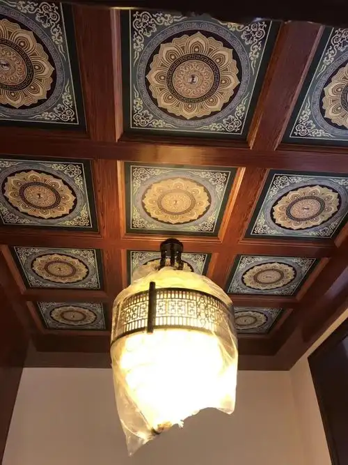 古建彩绘寺庙吊顶佛堂藏式建筑家装修中式pvc扣板客厅仿古天花板