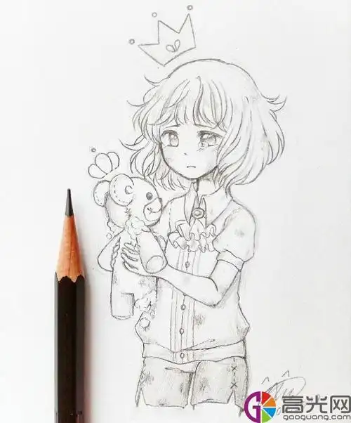 动漫人物铅笔画手绘,可爱的人物黑白画线稿