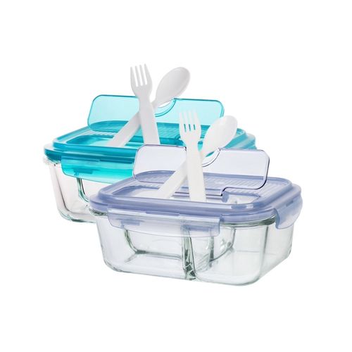 饭盒乐扣乐扣上班族微波炉专用分隔1l玻璃便当盒带保鲜盒