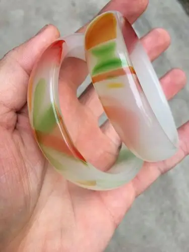 三彩色手镯女款手镯子翡翠色手镯花色手镯玉石色