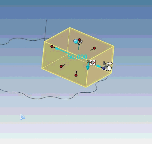 9,拖放一个长方体,并利用三维球调整位置,令长方体的一个角点与线段的