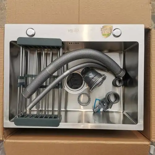 一折樱花洗菜盆双槽_樱花卫浴厨房304不锈钢不沾油拉丝水槽手工单槽