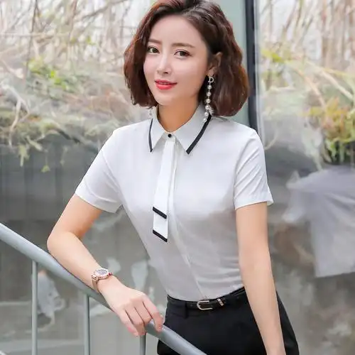 2020年新款衬衫女正装韩版夏职业工作服短袖气质修身时尚衬衣白色