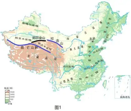 图1为柴达木盆地位置示意图,图2为盆地边缘的戈壁景观图,粗大砾石覆盖